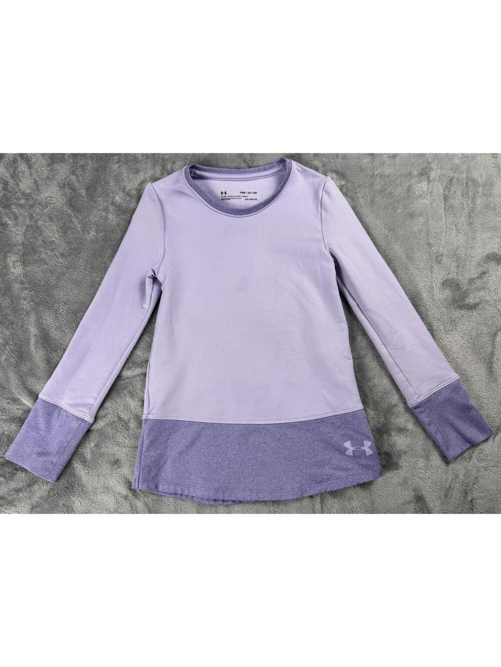Under Armour GIRLS Cold Gear Long Sleeve Crew Top Fitted Purple Size 7-8